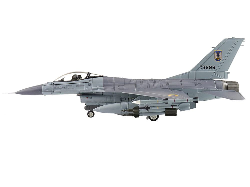 Lockheed F-16AM Fighting Falcon Fighter Aircraft "UA24-3596 Pylon Integrated Dispenser System Plus" (2024) Ukrainian Air Force "Air Power Series" 1/72 Diecast Model by Hobby Master view 2