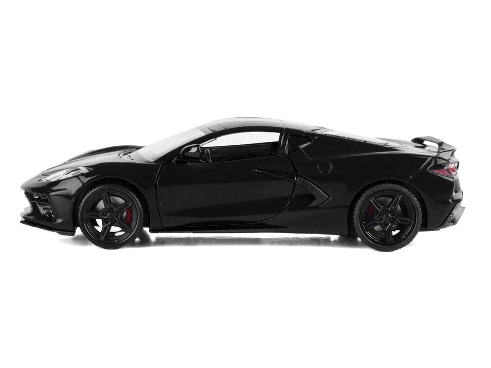 2020 Chevrolet Corvette C8 Stingray Black with Silver Stripes "Timeless Legends" Series 1/24 Diecast Model Car by Motormax view 2