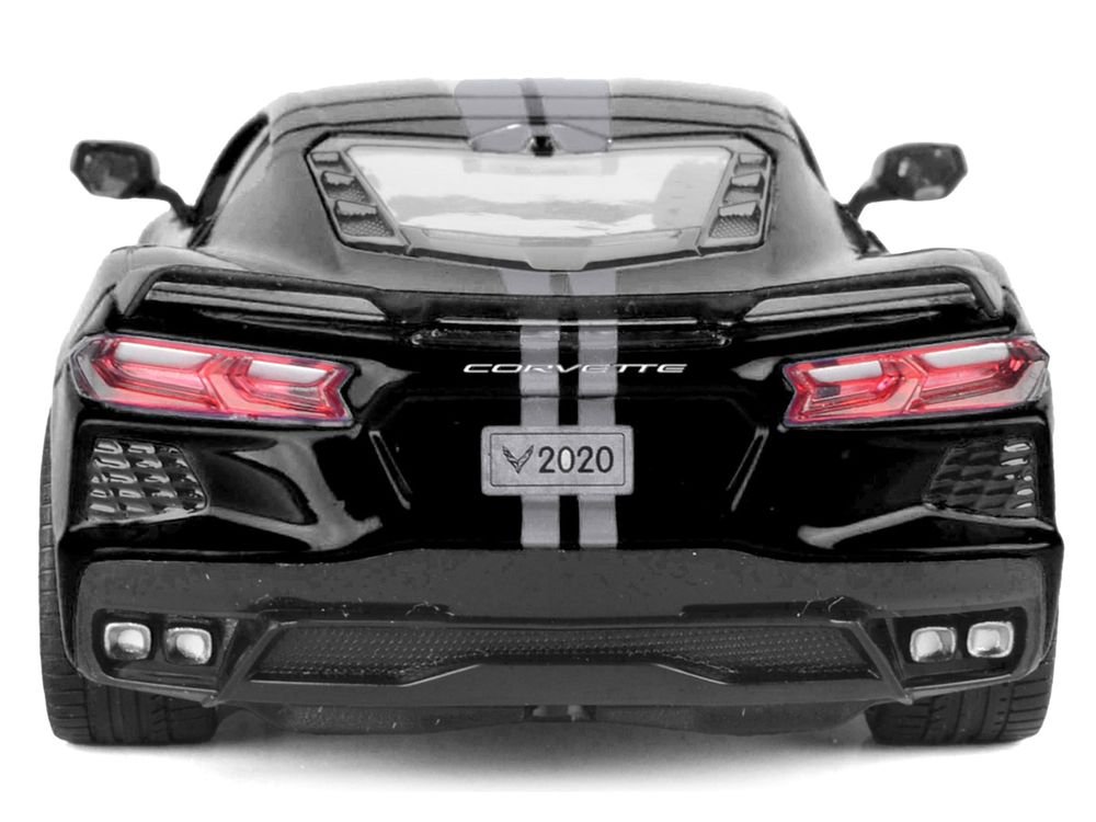 2020 Chevrolet Corvette C8 Stingray Black with Silver Stripes "Timeless Legends" Series 1/24 Diecast Model Car by Motormax view 5