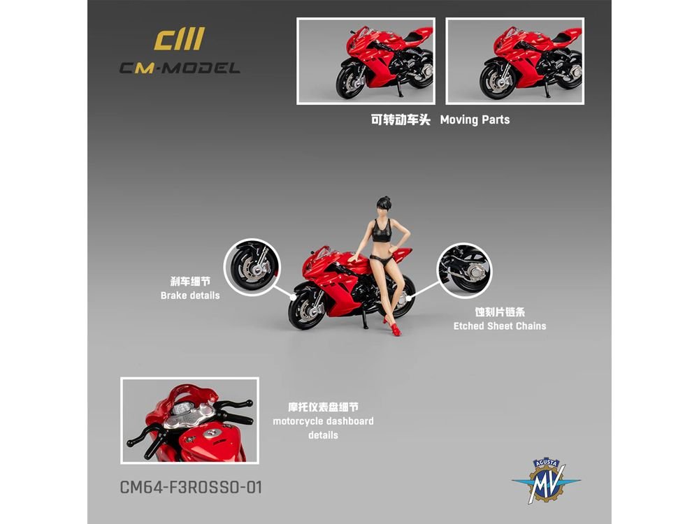 2022 MV Agusta F3 Rosso Motorcycle Red with Figure 1/64 Diecast Model by CM Model view 3