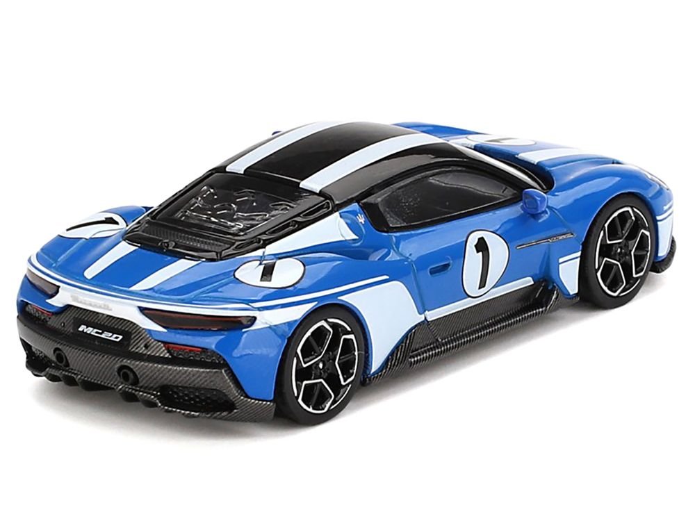 Maserati MC20 #1 Blue with White Stripes and Black Top "Maserati Performance Experience" 1/64 Diecast Model Car by BBR view 3