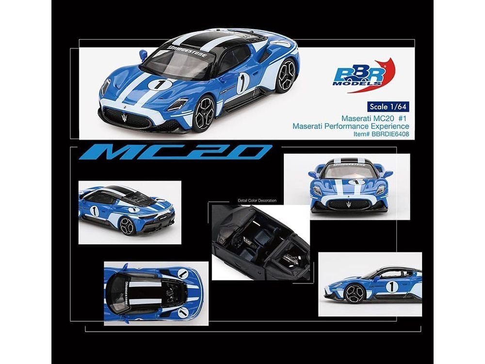 Maserati MC20 #1 Blue with White Stripes and Black Top "Maserati Performance Experience" 1/64 Diecast Model Car by BBR view 4