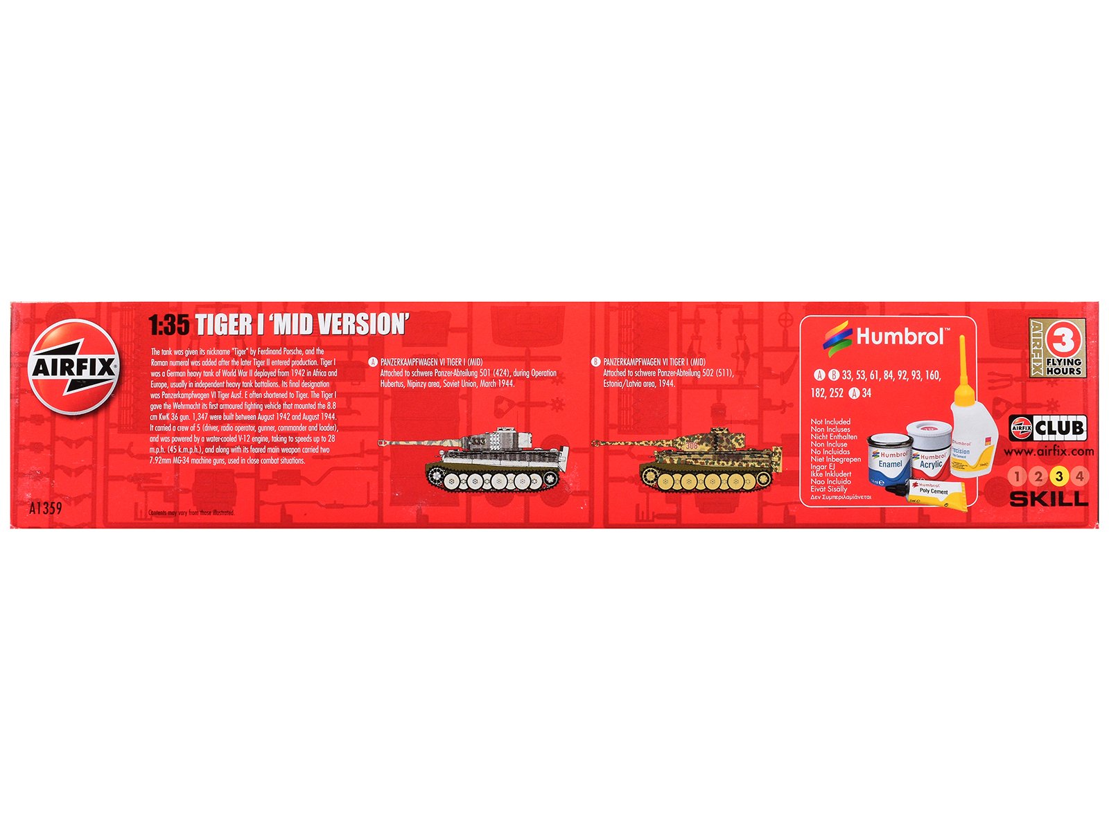 Level 3 Model Kit Tiger I "Mid Version" Tank with 2 Scheme Options 1/35 Plastic Model Kit by Airfix view 2