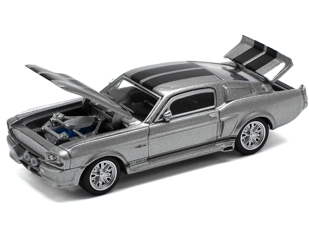 Shelby Mustang GT500 Gray Metallic with Black Stripes 1/64 Diecast Model Car by Pop Race view 2