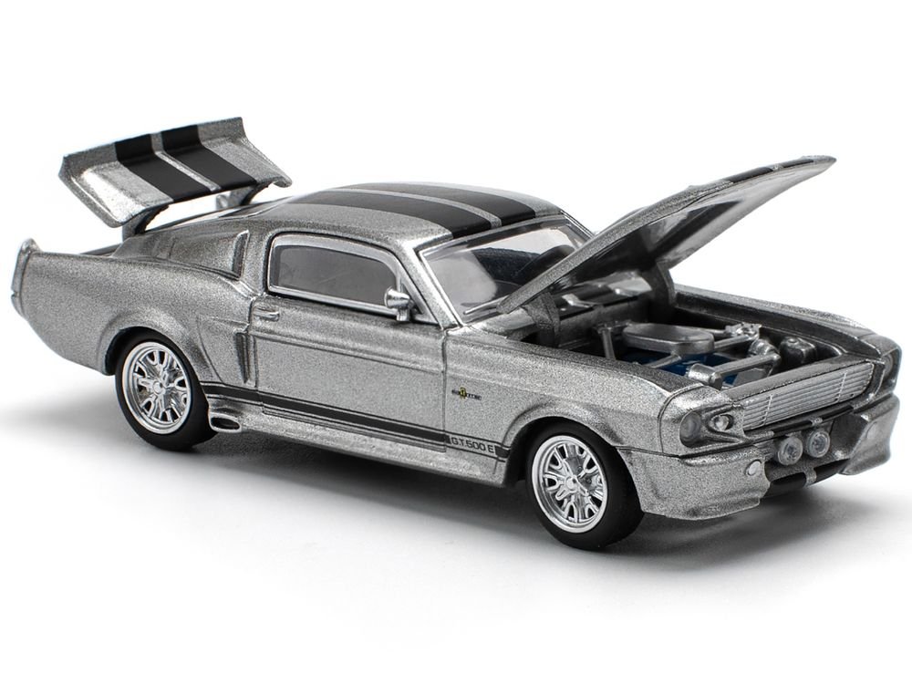 Shelby Mustang GT500 Gray Metallic with Black Stripes 1/64 Diecast Model Car by Pop Race view 4