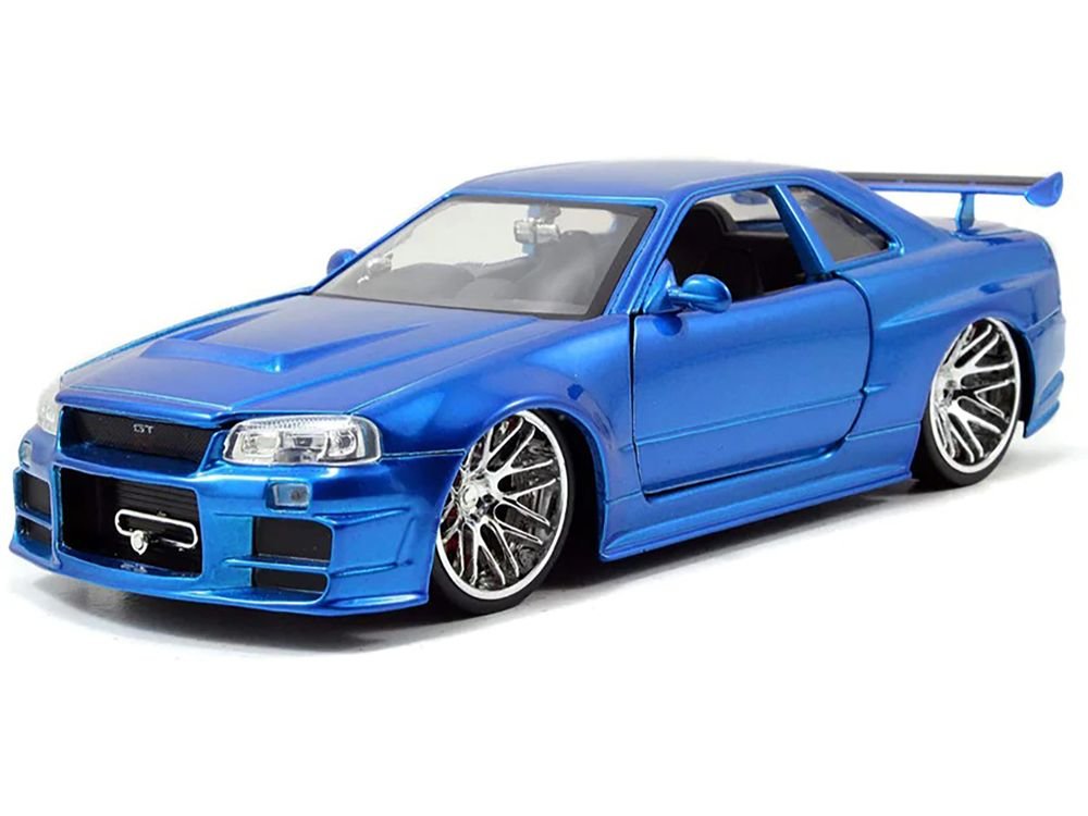 Brian's Nissan GTR Skyline R34 RHD (Right Hand Drive) Blue 25th Anniversary "Fast & Furious" Movie 1/24 Diecast Model Car by Jada view 3