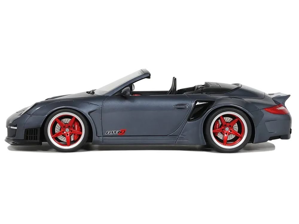 Porsche 911 LB-Works Alpha 9 Gray with Black Hood 1/18 Model Car by GT Spirit view 4