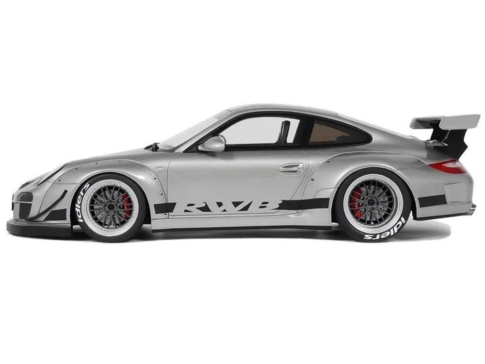 2024 Porsche 911 RWB Abu Silver Metallic with Black Hood 1/18 Model Car by GT Spirit view 4