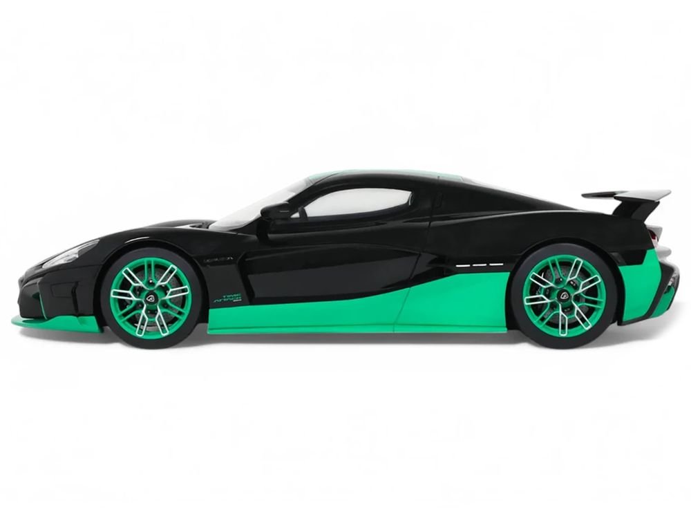 2023 Rimac Nevera Black with Green Stripes 1/18 Model Car by GT Spirit view 4