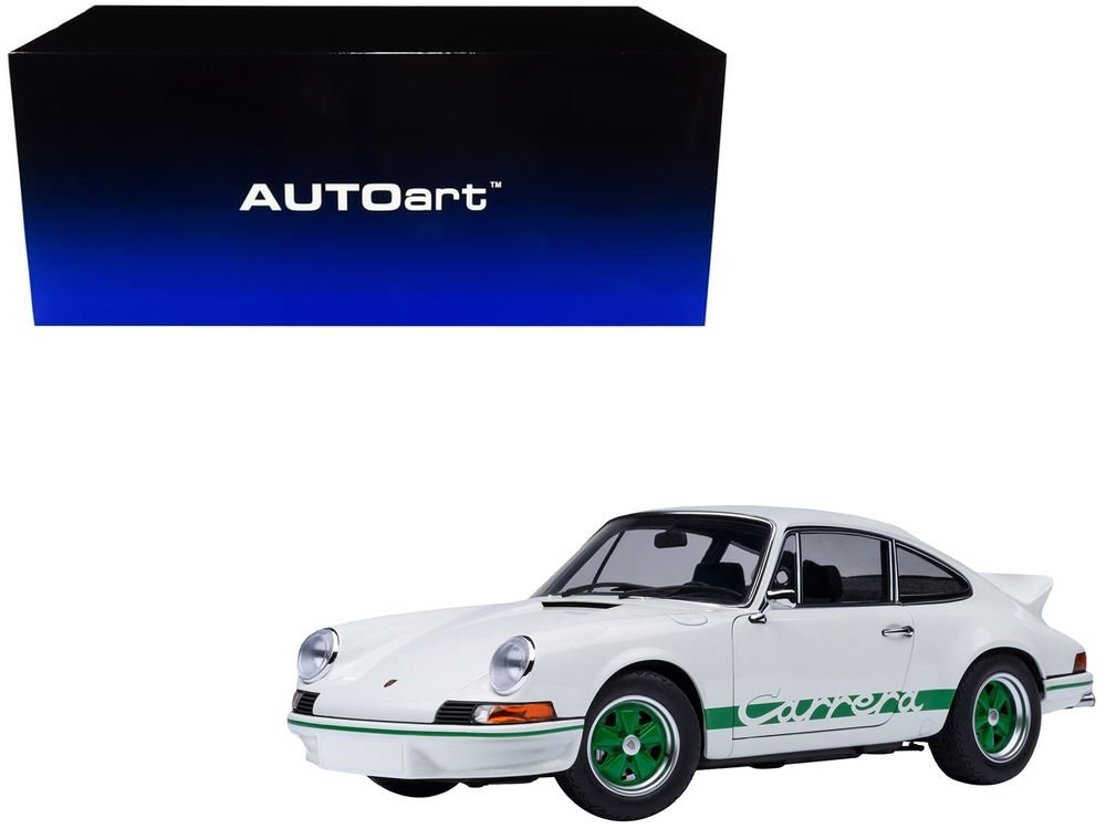Porsche 911 Carrera 2.7 RS Grand Prix White with Green Stripes and Wheels 1/18 Model Car by Autoart