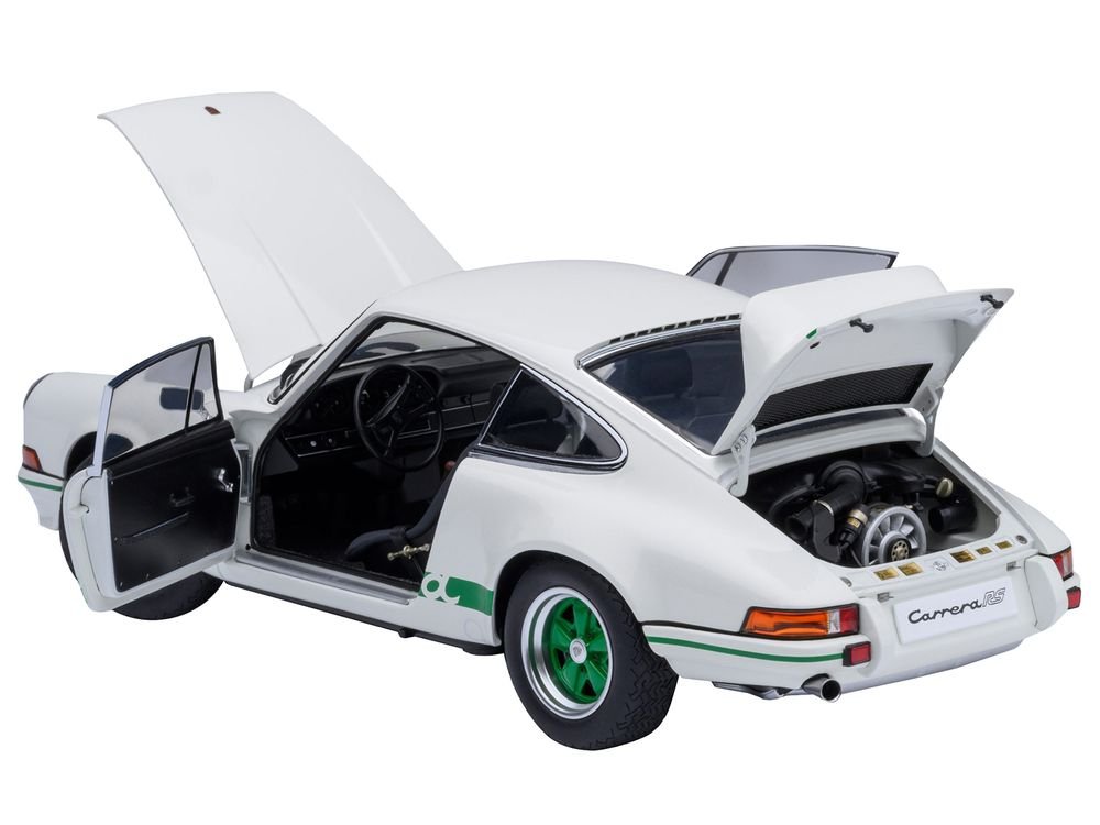 Porsche 911 Carrera 2.7 RS Grand Prix White with Green Stripes and Wheels 1/18 Model Car by Autoart view 2
