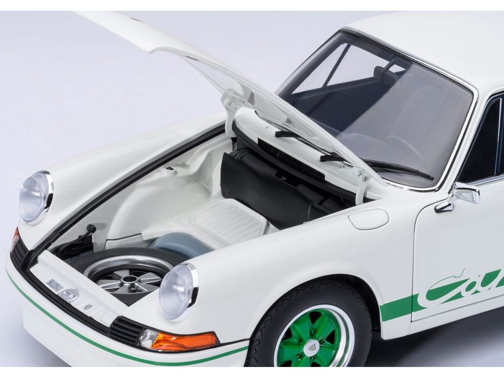 Porsche 911 Carrera 2.7 RS Grand Prix White with Green Stripes and Wheels 1/18 Model Car by Autoart view 3