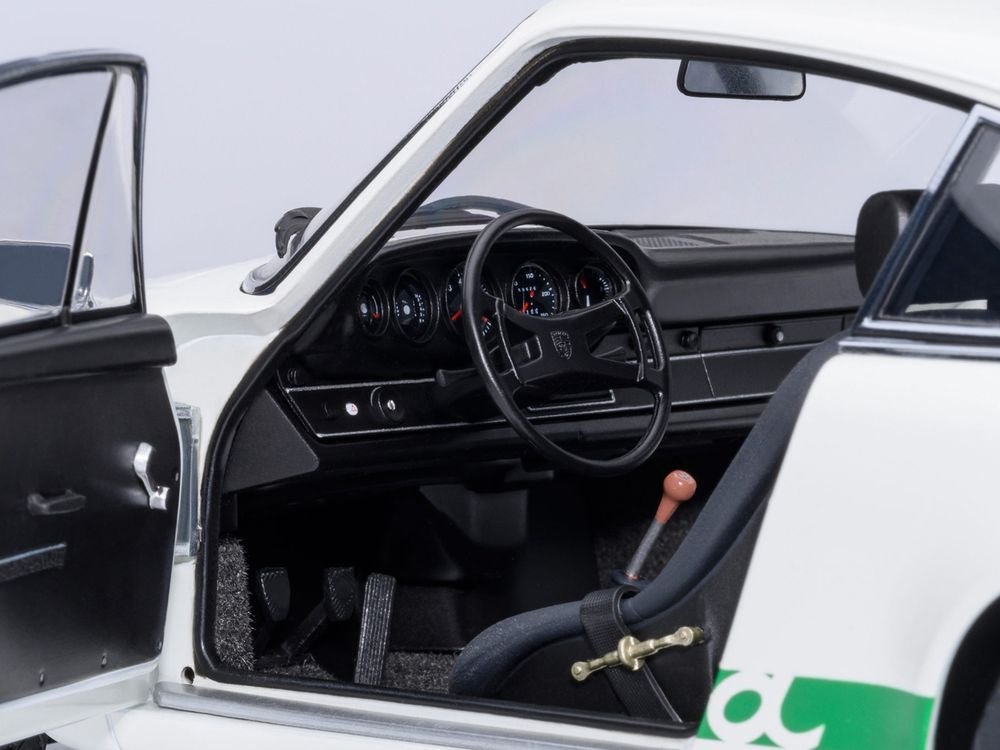 Porsche 911 Carrera 2.7 RS Grand Prix White with Green Stripes and Wheels 1/18 Model Car by Autoart view 4