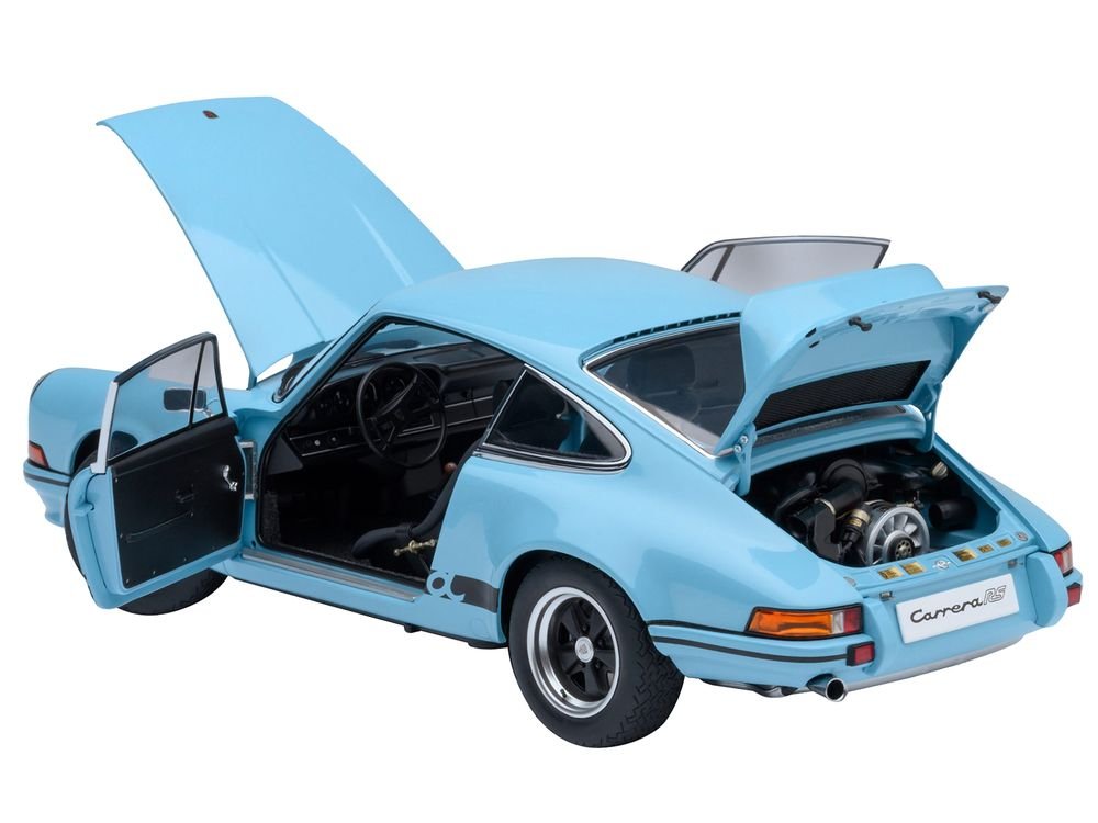 Porsche 911 Carrera 2.7 RS Gulf Blue with Black Stripes and Wheels 1/18 Model Car by Autoart view 2