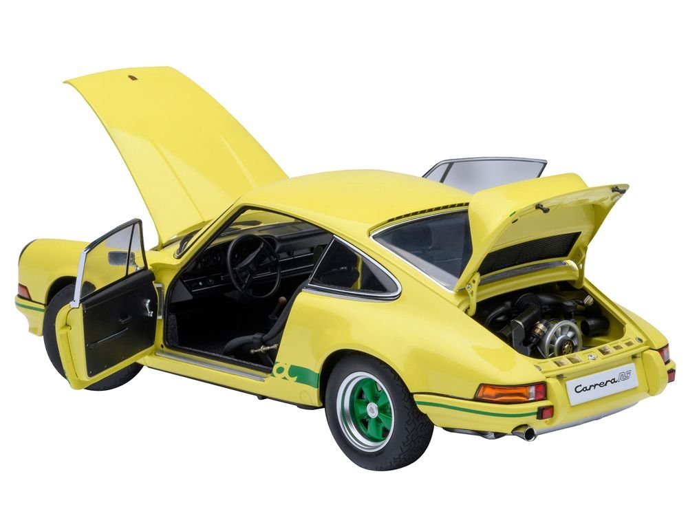 Porsche 911 Carrera 2.7 RS Light Yellow with Green Stripes and Wheels 1/18 Model Car by Autoart view 2
