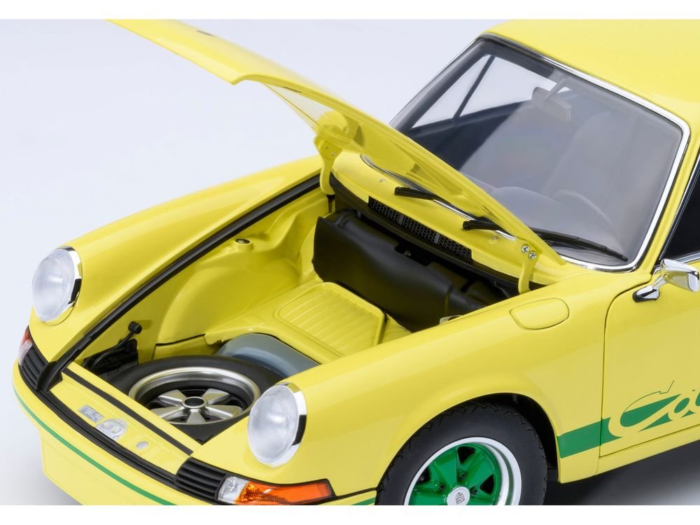 Porsche 911 Carrera 2.7 RS Light Yellow with Green Stripes and Wheels 1/18 Model Car by Autoart view 3