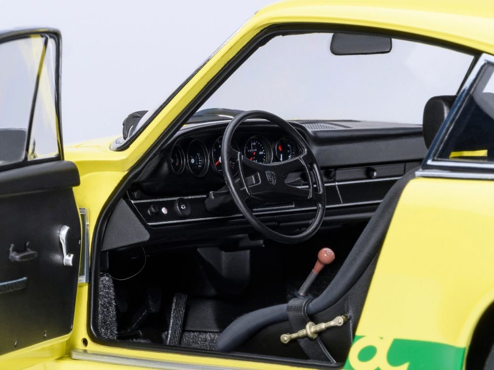Porsche 911 Carrera 2.7 RS Light Yellow with Green Stripes and Wheels 1/18 Model Car by Autoart view 5