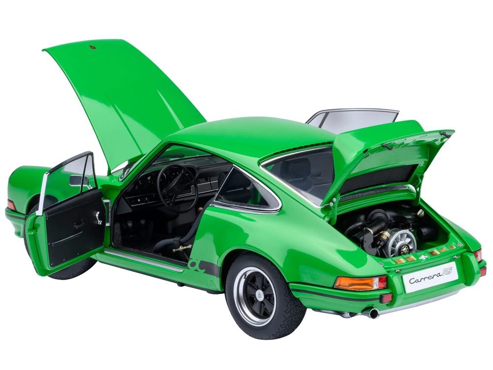 Porsche 911 Carrera 2.7 RS Viper Green with Black Stripes and Wheels 1/18 Model Car by Autoart view 2