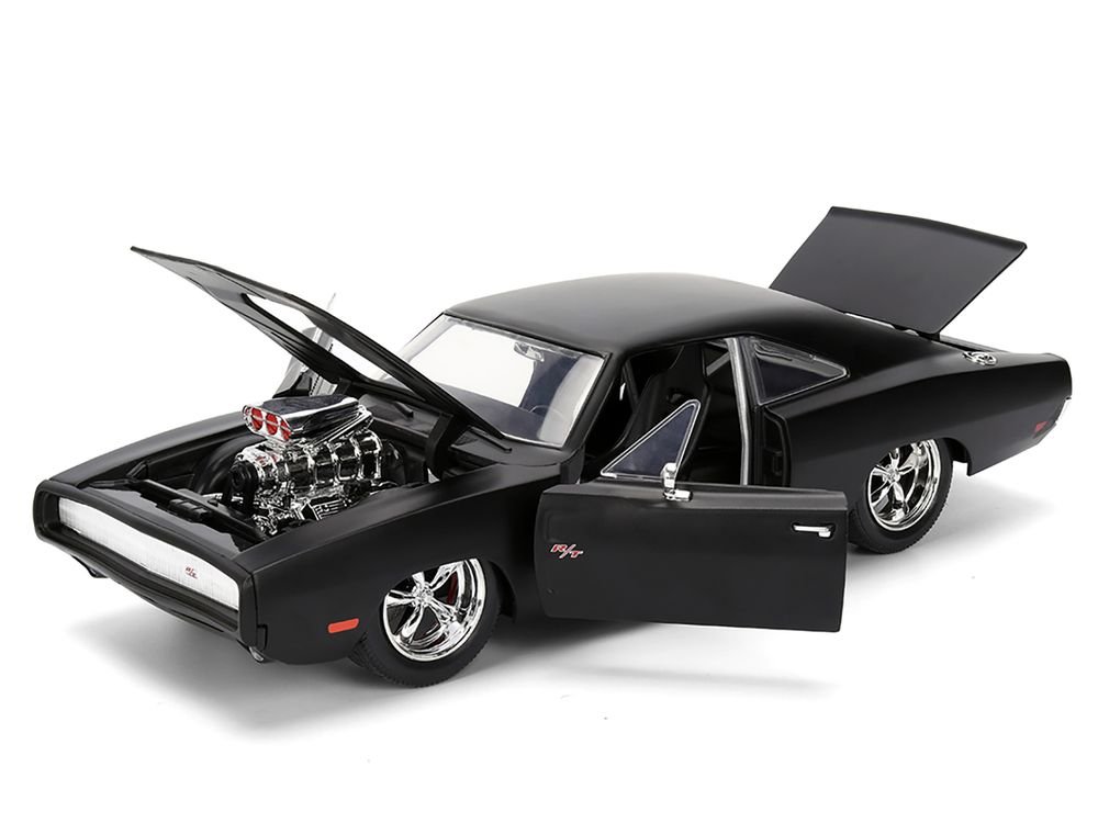 1970 Dodge Charger R/T Matt Black "Fast & Furious" (2009) Movie "Fast & Furious" Series 1/24 Diecast Model Car by Jada view 2