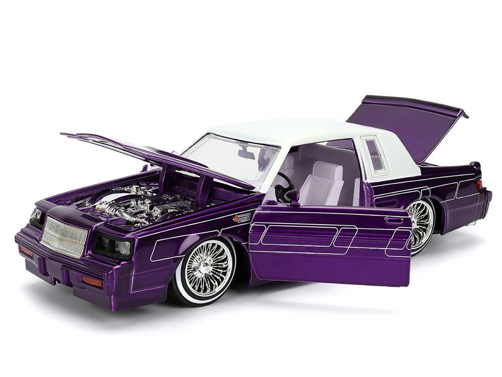 1987 Buick Grand National Candy Purple with Graphics and White Top and Interior "Bigtime Muscle" Series 1/24 Diecast Model Car by Jada view 2