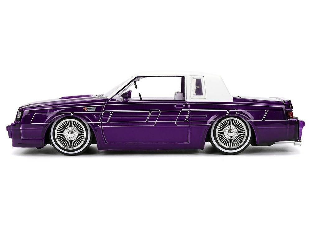 1987 Buick Grand National Candy Purple with Graphics and White Top and Interior "Bigtime Muscle" Series 1/24 Diecast Model Car by Jada view 3