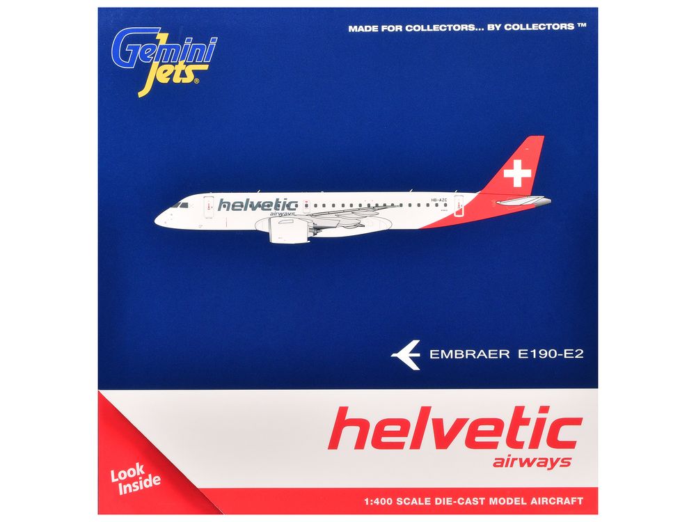Embraer E190-E2 Commercial Aircraft "Helvetic Airways" (HB-AZC) White with Red Tail 1/400 Diecast Model Airplane by GeminiJets view 3