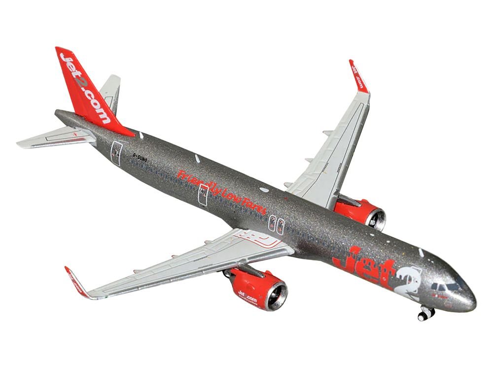 Airbus A321neo Commercial Aircraft "Jet2" (G-SUNO) Gray Metallic with Red Tail 1/400 Diecast Model Airplane by GeminiJets view 2