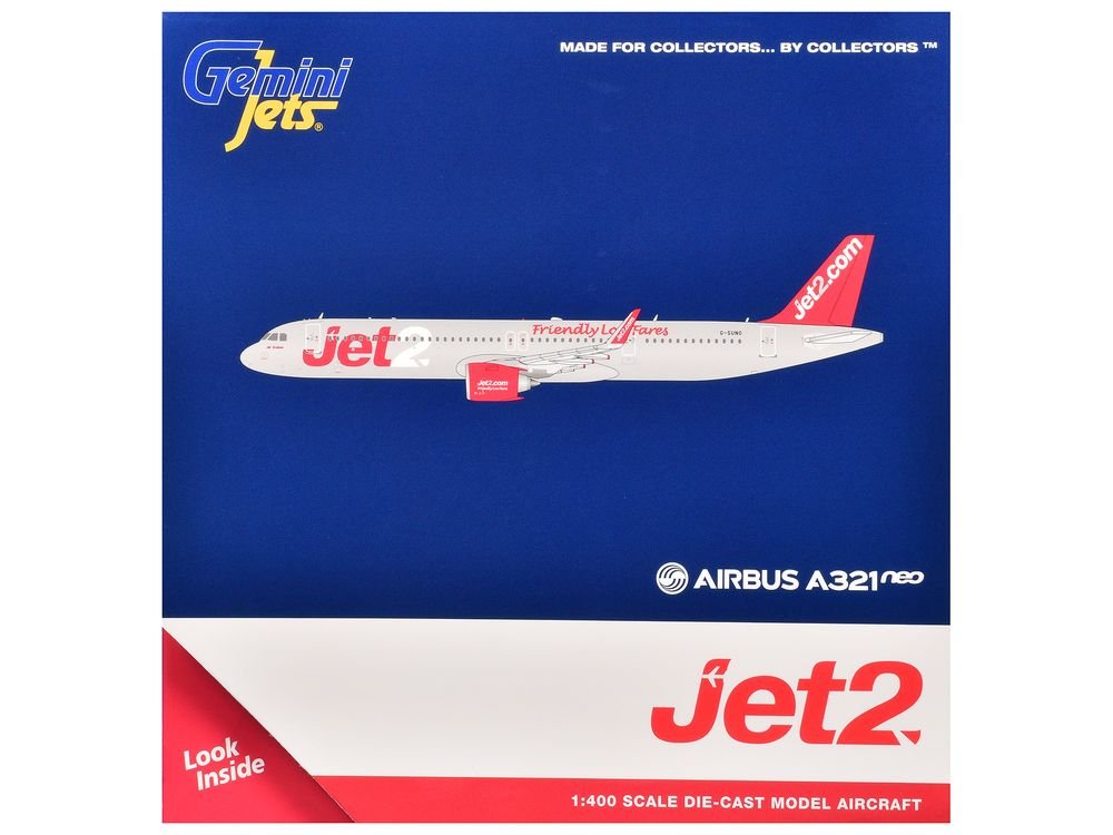 Airbus A321neo Commercial Aircraft "Jet2" (G-SUNO) Gray Metallic with Red Tail 1/400 Diecast Model Airplane by GeminiJets view 3