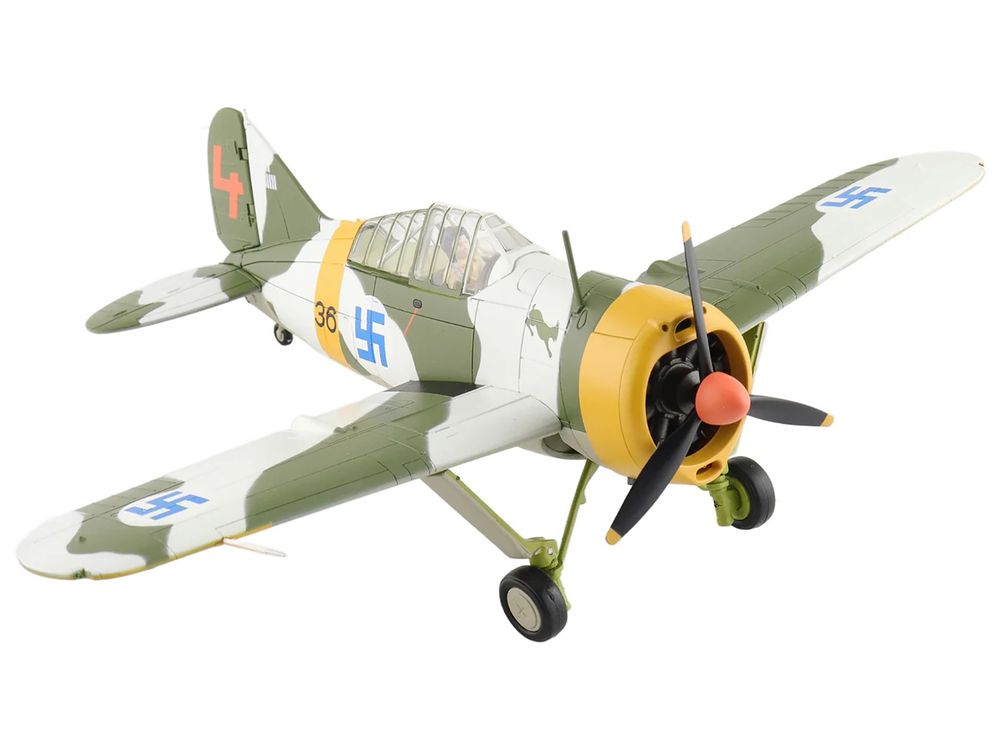 Brewster F2A Model 239 "Buffalo" Fighter Aircraft "BW364 LeLv 24 flown by Warrant Officer Ilmari Juutilainen" (1942) Finnish Air Force "Air Power Series" 1/48 Diecast Model by Hobby Master view 5