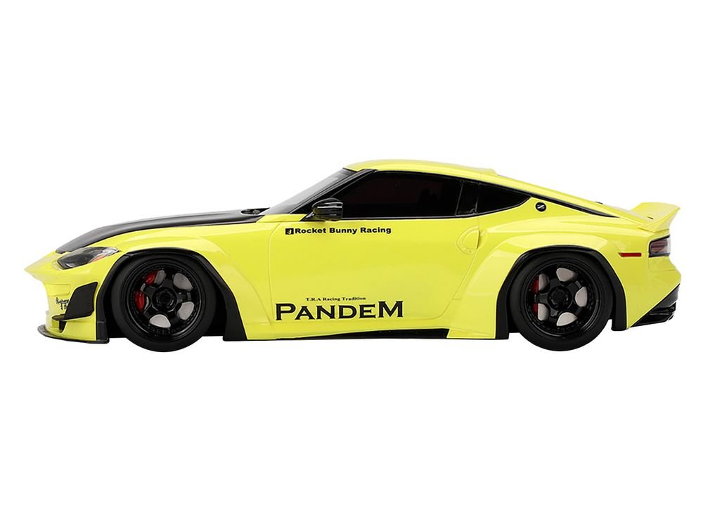 Nissan Z (RZ34) "Pandem" Ikazuchi Yellow with Matt Black Hood 1/18 Model Car by Top Speed view 3