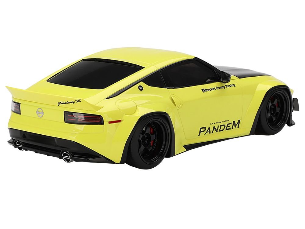 Nissan Z (RZ34) "Pandem" Ikazuchi Yellow with Matt Black Hood 1/18 Model Car by Top Speed view 4
