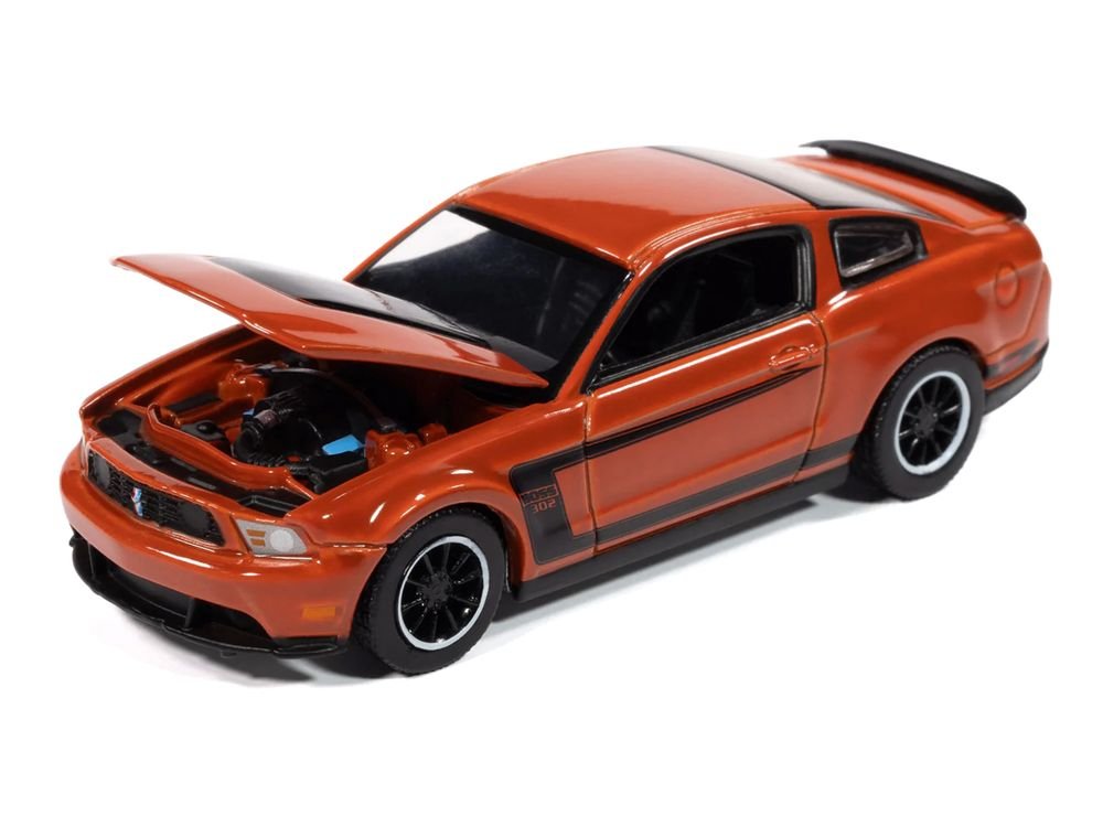 2012 Ford Mustang Boss 302 Competition Orange with Black Accents "Modern Muscle" Series 1/64 Diecast Model Car by Auto World view 3