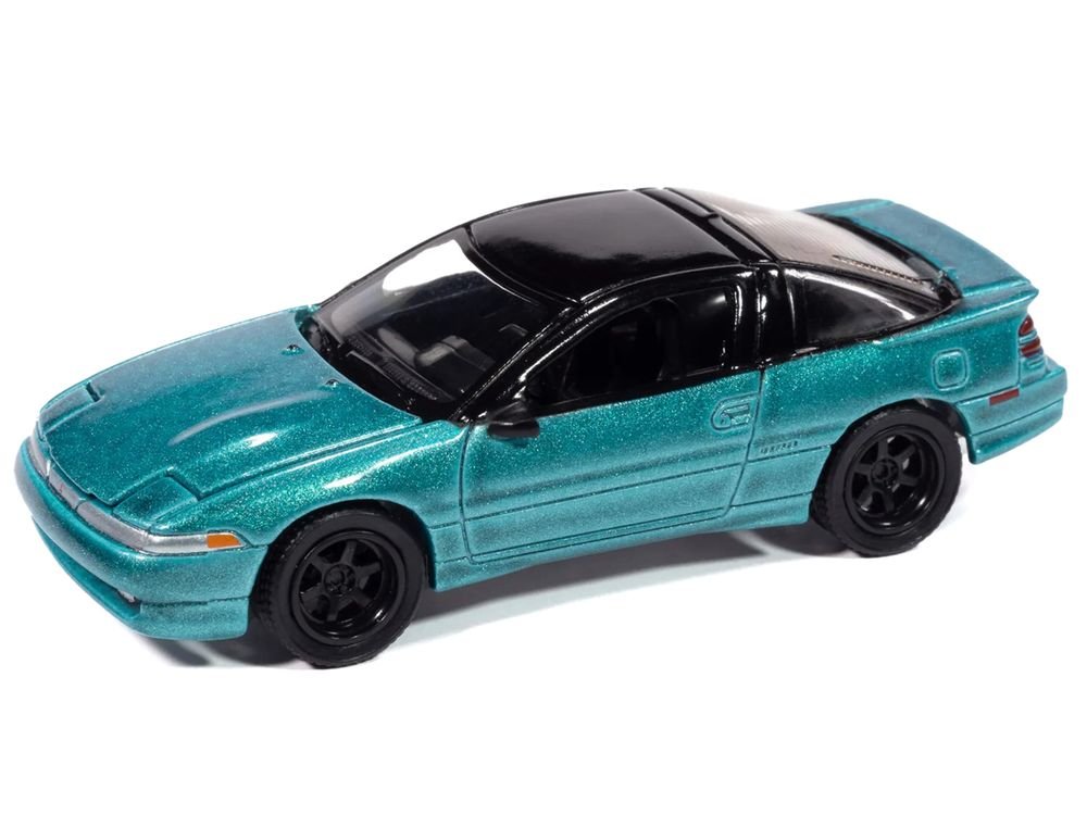 1991 Mitsubishi Eclipse GSX Tennessee Blue Metallic with Black Top "Import Legends" Series 1/64 Diecast Model Car by Auto World view 3