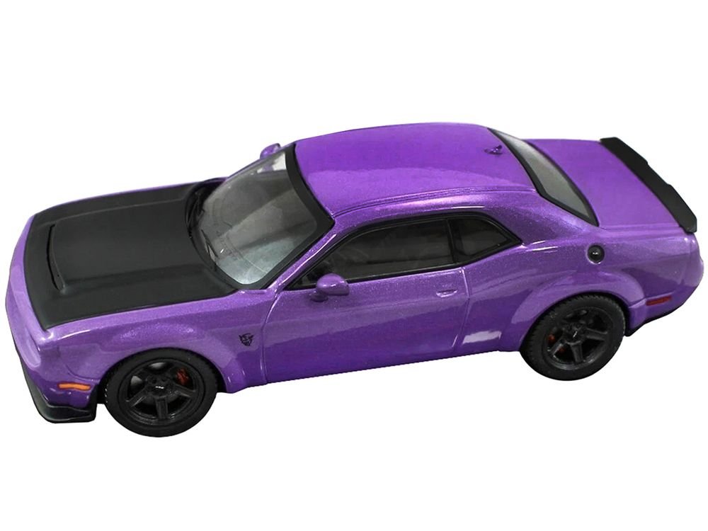 2018 Dodge Challenger SRT Demon Plum Crazy Metallic with Matt Black Hood 1/43 Diecast Model Car by IXO Models view 2
