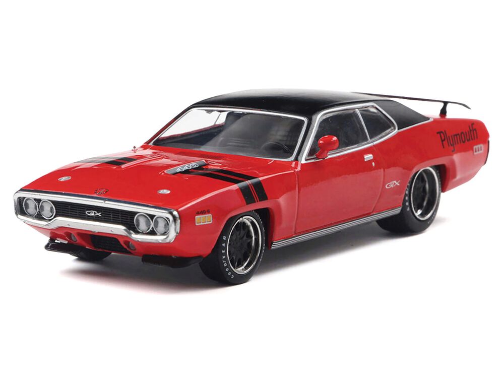 1971 Plymouth GTX Rally Red with Black Top and Stripes 1/43 Diecast Model by IXO Models view 2
