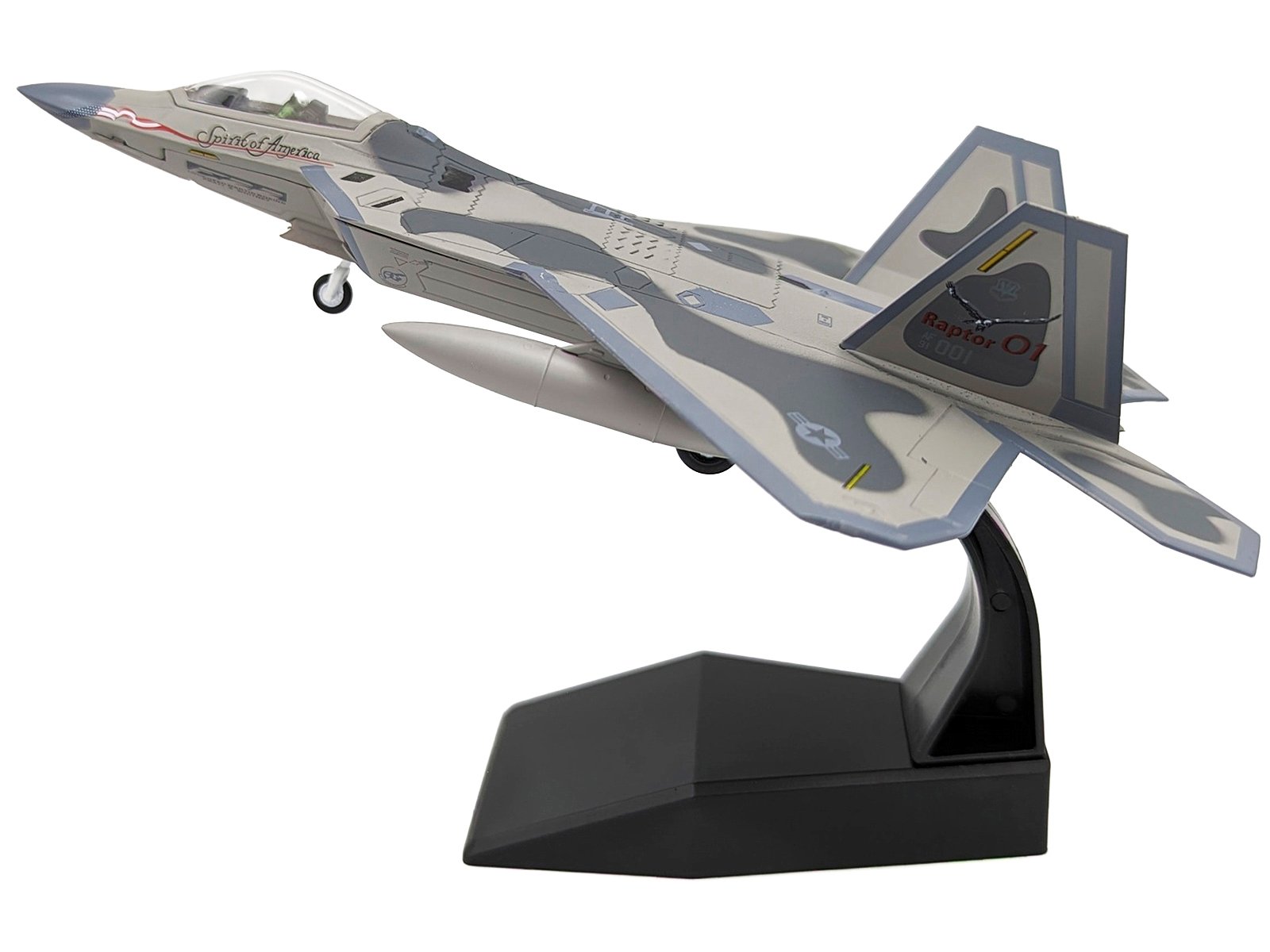 Lockheed Martin F-22A Raptor Aircraft "Spirit of America 412th Test Wing Edwards Air Force Base" (1997) United States Air Force 1/100 Diecast Model Airplane view 2