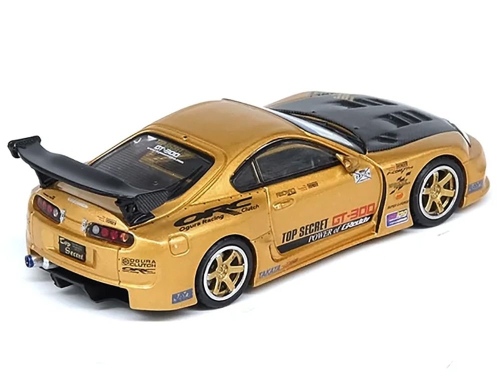 Toyota Supra (A80) "Top Secret" GT300 RHD (Right Hand Drive) Gold Metallic with Carbon Hood 1/64 Diecast Model Car by Inno Models view 2