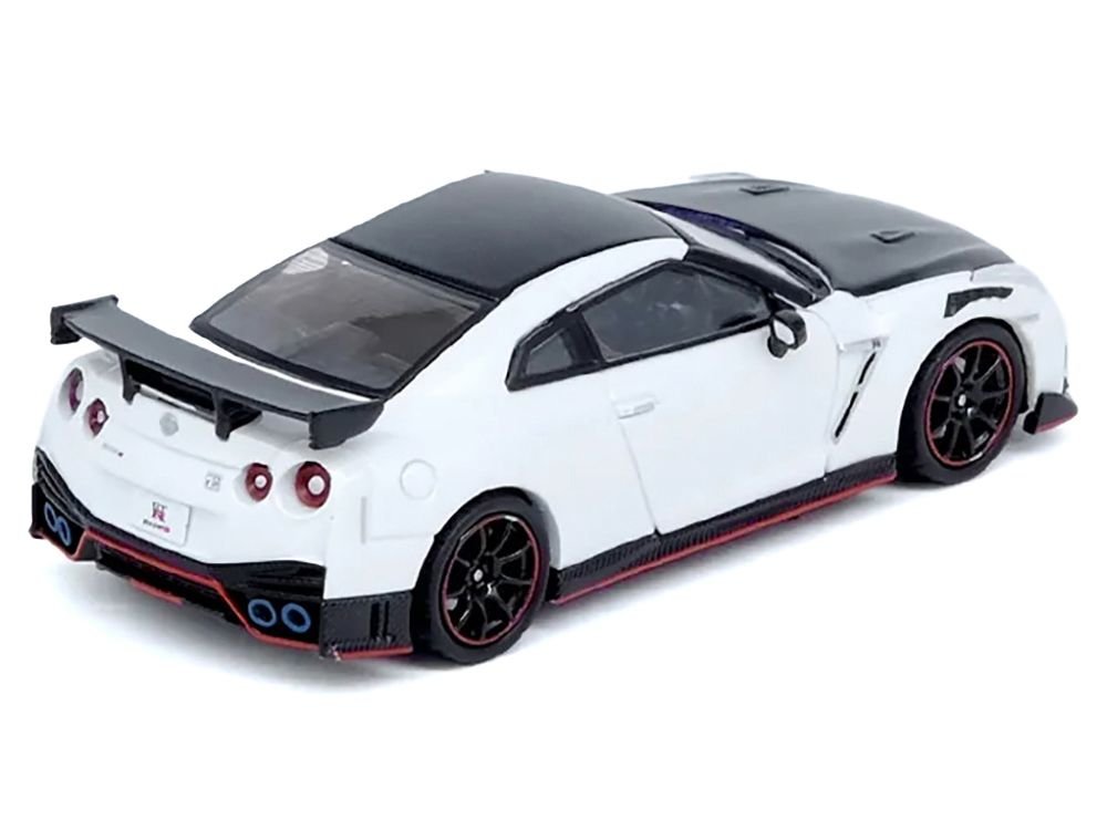 Nissan GT-R (R35) Nismo RHD (Right Hand Drive) White with Carbon Hood and Top 1/64 Diecast Model Car by Inno Models view 2