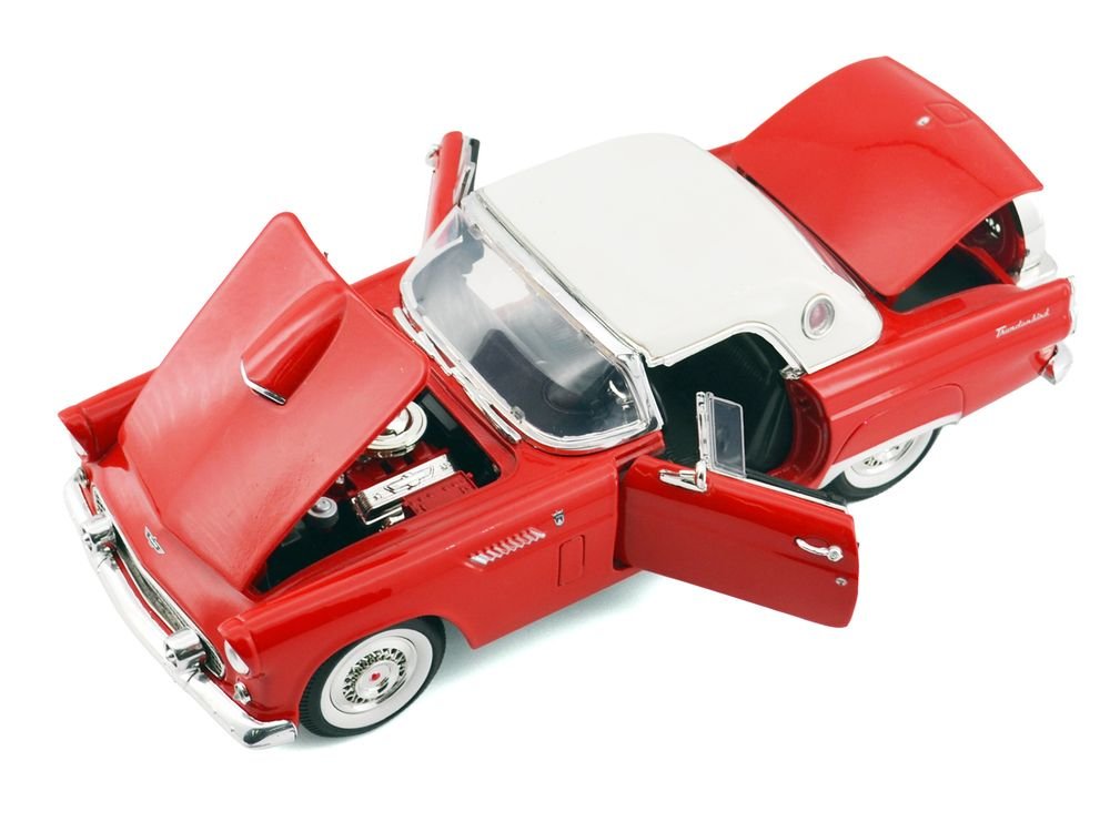 1956 Ford Thunderbird Hardtop Red with White Top "American Classics" 1/18 Diecast Model Car by Motormax view 2