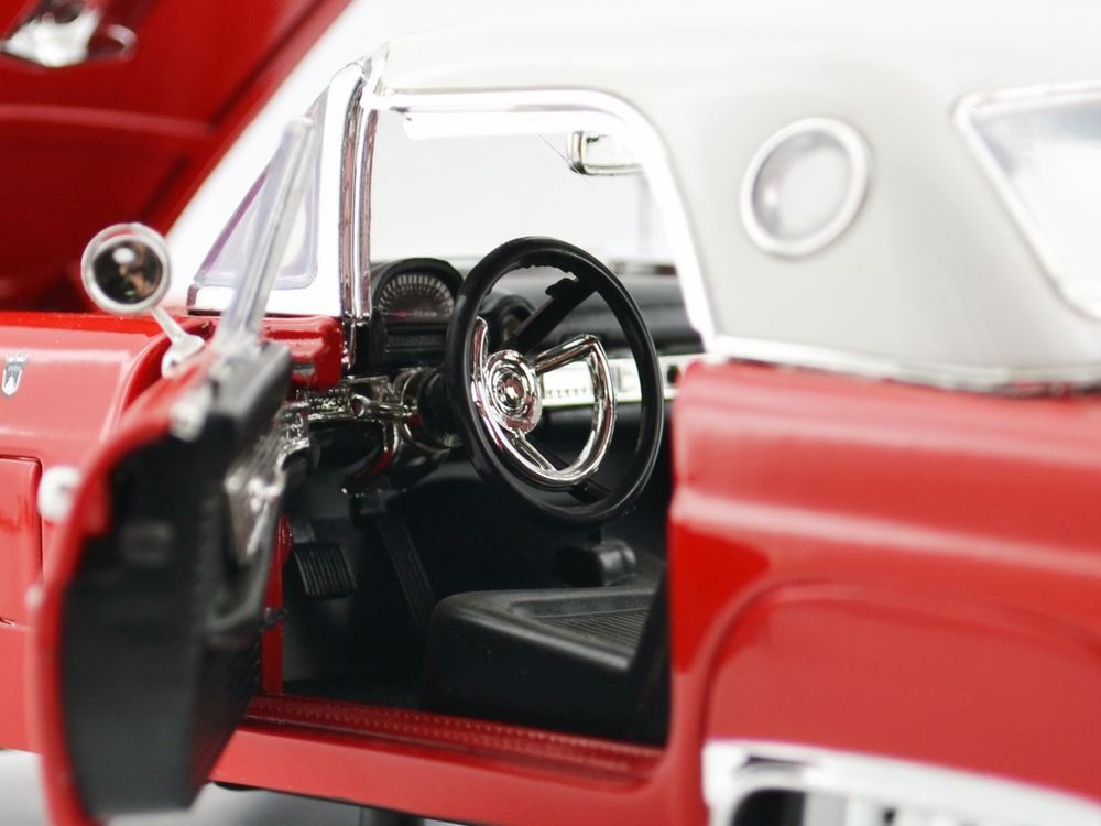 1956 Ford Thunderbird Hardtop Red with White Top "American Classics" 1/18 Diecast Model Car by Motormax view 4