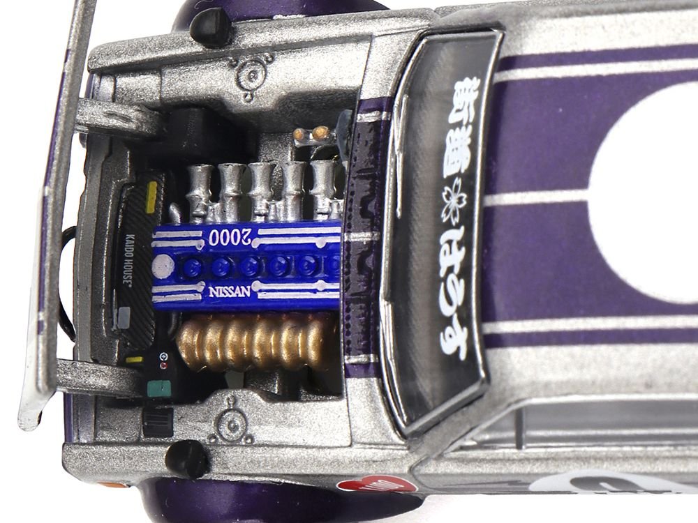Nissan Skyline 2000GT-R (KPGC10) "Kaido Works V1" RHD (Right Hand Drive) #0 Silver Metallic with Purple Stripes (Designed by Jun Imai) "Kaido House" Special 1/64 Diecast Model Car by Mini GT view 3