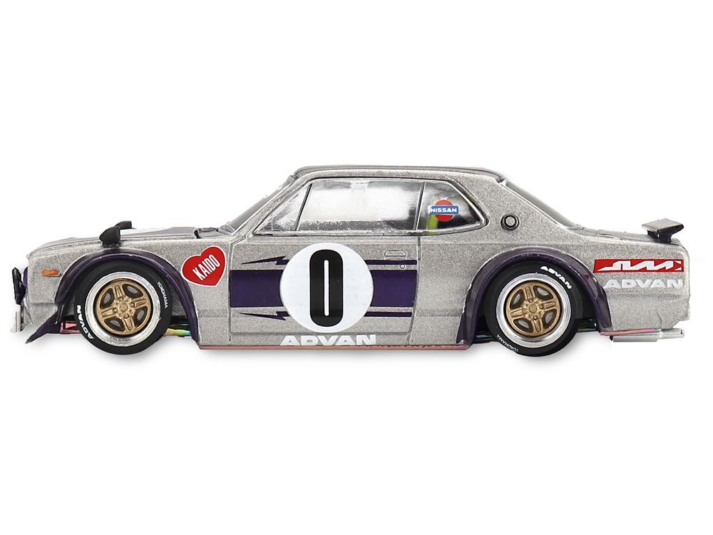 Nissan Skyline 2000GT-R (KPGC10) "Kaido Works V1" RHD (Right Hand Drive) #0 Silver Metallic with Purple Stripes (Designed by Jun Imai) "Kaido House" Special 1/64 Diecast Model Car by Mini GT view 4