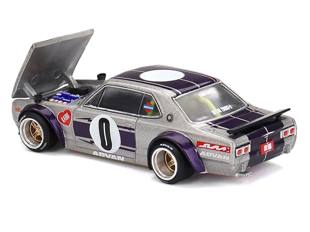 Nissan Skyline 2000GT-R (KPGC10) "Kaido Works V1" RHD (Right Hand Drive) #0 Silver Metallic with Purple Stripes (Designed by Jun Imai) "Kaido House" Special 1/64 Diecast Model Car by Mini GT view 5