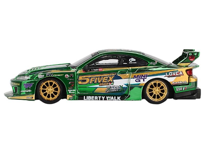 Nissan Silvia (S15) LB-Super Silhouette RHD (Right Hand Drive) "Fausto Racing 2024" Green Metallic Limited Edition 1/64 Diecast Model Car by Mini GT view 2