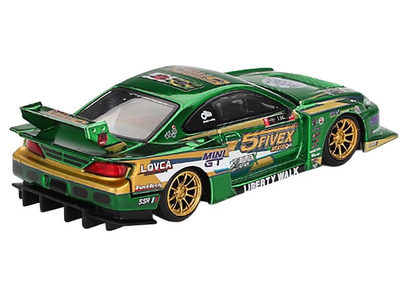 Nissan Silvia (S15) LB-Super Silhouette RHD (Right Hand Drive) "Fausto Racing 2024" Green Metallic Limited Edition 1/64 Diecast Model Car by Mini GT view 3