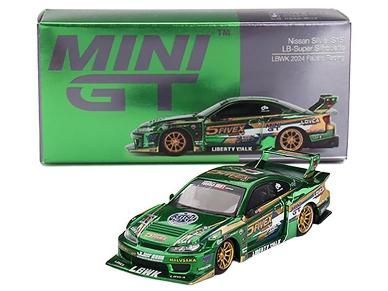 Nissan Silvia (S15) LB-Super Silhouette RHD (Right Hand Drive) "Fausto Racing 2024" Green Metallic Limited Edition 1/64 Diecast Model Car by Mini GT view 4