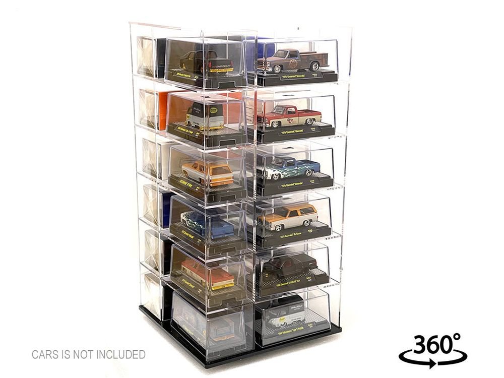 Acrylitower Showcase Large 24 Car Display Desktop Spinner with Cover Clear "Mijo Exclusives" for 1/64 Scale Models view 3