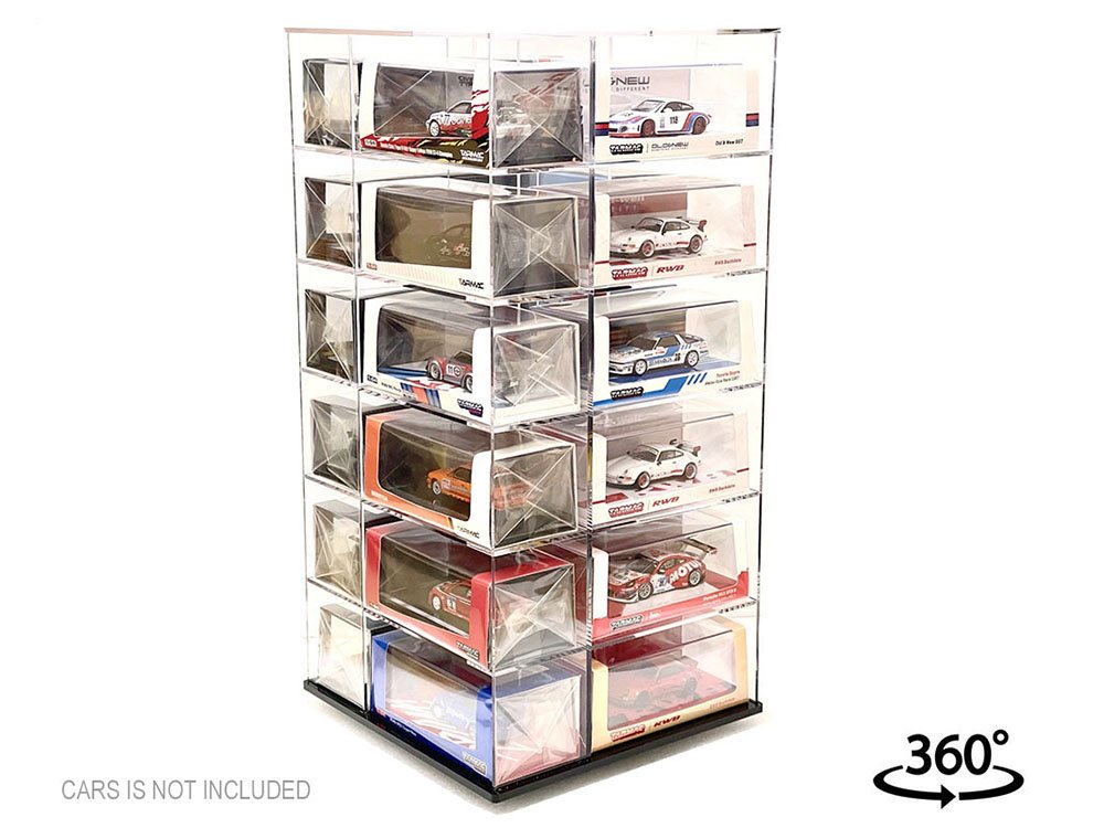 Acrylitower Showcase Large 24 Car Display Desktop Spinner with Cover Clear "Mijo Exclusives" for 1/64 Scale Models view 4