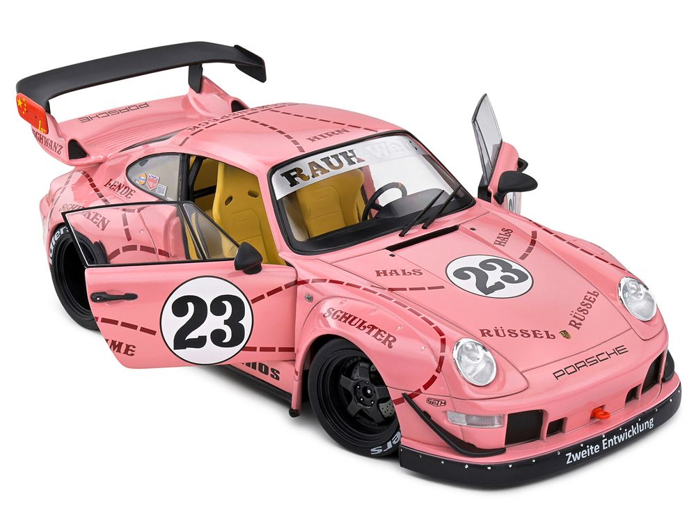 2020 RWB Bodykit #23 "Pink Pig" Pink with Graphics 1/18 Diecast Model Car by Solido view 2