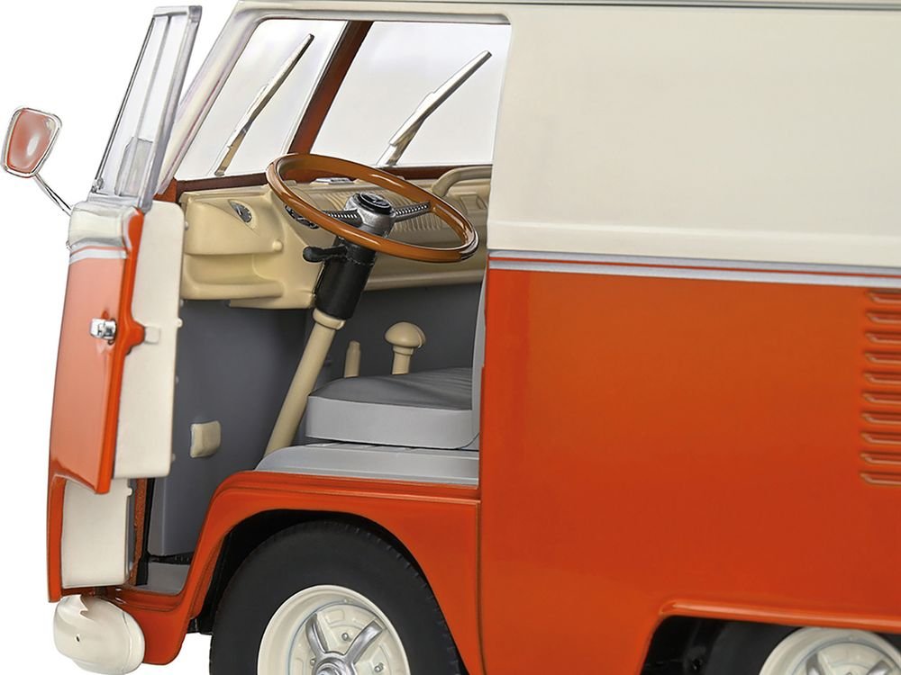 1950 Volkswagen Kool Kombi Van with Trailer Orange and White 1/18 Diecast Model Car by Solido view 2